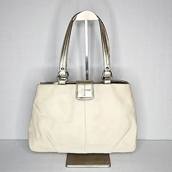 Coach Soho Cream and Gold Leather Tote with Magnetic Enclosure Women's Purse - Picture 2 of 16
